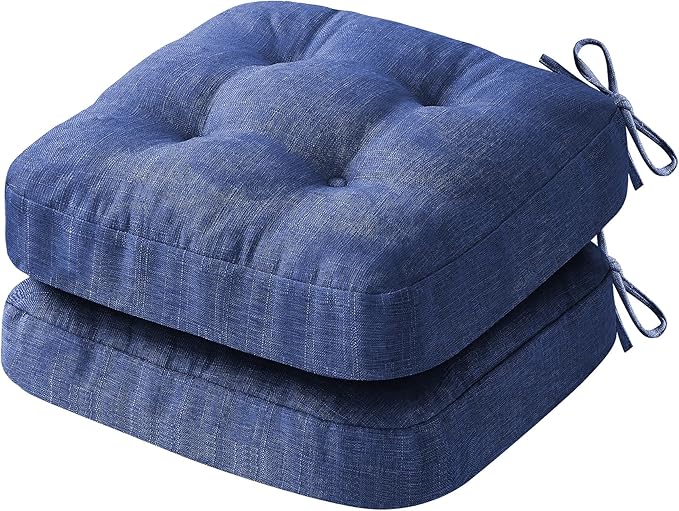 Chair Cushions, Dining Chair Cushions, Tufted Indoor Chair Pads, Set of 2, Navy Blue, 16.5'' x 16.5'' x 3.5''-VerdiqueGarden