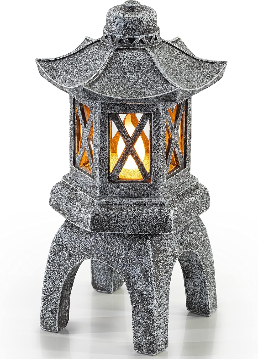 VP Home Solar-Powered Pagoda Garden Statues - Japanese Zen Lantern Outdoor Decor with Flickering LED Light - Durable Polyresin for Yard, Patio, or Garden - 12 x 7 x 6 Inches (Zen Garden Pagoda)-VerdiqueGarden