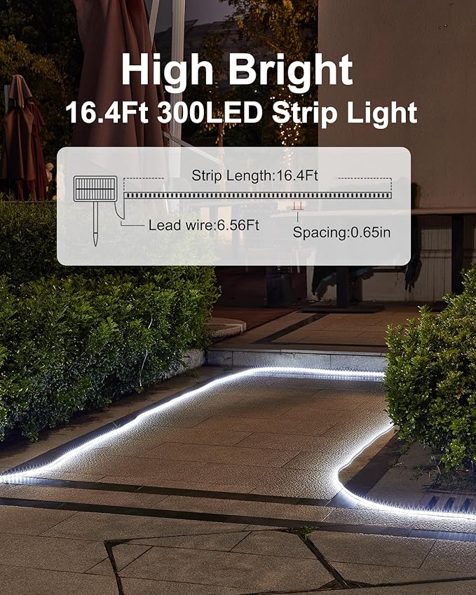 LUHLEE Solar LED Strip Lights, Upgrade Outdoor Rope Lights 8 Lighting Modes,IP65 Waterproof String Lights for Patio Yard Deck Porch Balcony Garden (White, 16.4 ft)-VerdiqueGarden
