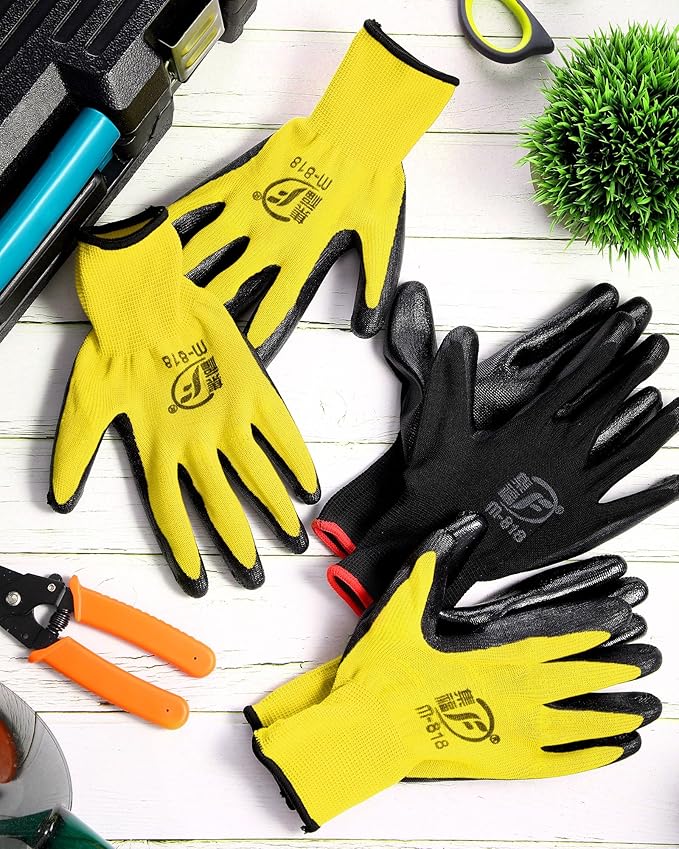 Nuogo 48 Pairs Gardening Gloves for Men Women Rubber Coated Safety Work Gloves Bulk for Gardening Construction Work-VerdiqueGarden