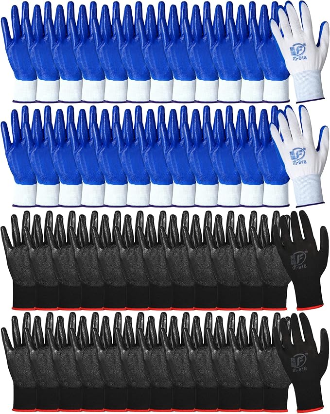 Nuogo 48 Pairs Gardening Gloves for Men Women Rubber Coated Safety Work Gloves Bulk for Gardening Construction Work-VerdiqueGarden