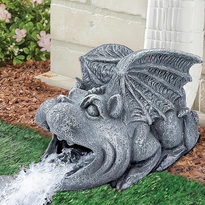 Gothic Gargoyle Statue Decor, Gutter Downspout Splash Block & Diverter, Lifelike Garden Rain Downspout Diverter, 3"x4" Decorative Gutter Extension, Outdoor Gargoyle Statues, Unique Home Accent-VerdiqueGarden