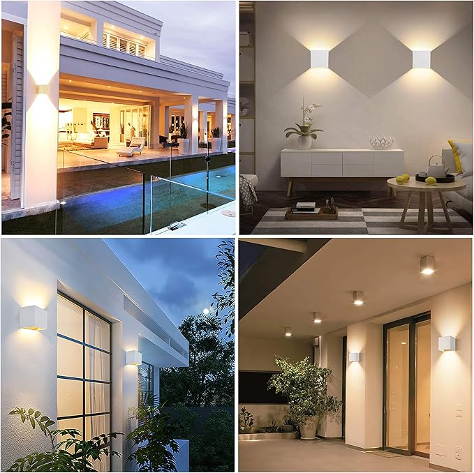 LANFU LED Aluminum Square Cube Waterproof White Wall Sconce Outdoor Light Exterior Wall Lighs fixtures Outside for House Patio 6W 100-277V 3000K Angle-Adjustment Warm Light 2LEDS White 6W-VerdiqueGarden