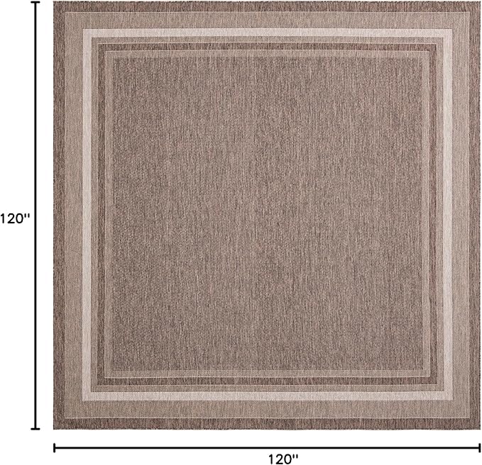 Unique Loom Outdoor Border Collection Area Rug - Soft Border (10' Square Brown/Ivory)-VerdiqueGarden