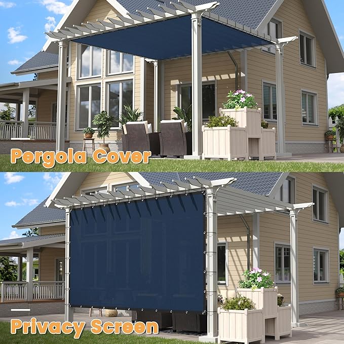 VICLLAX Shade Fabric Sun Shade Cloth with Every 2 FT Grommets for Patio Garden Pergola Cover Canopy 11x13 FT, Dark Blue-VerdiqueGarden