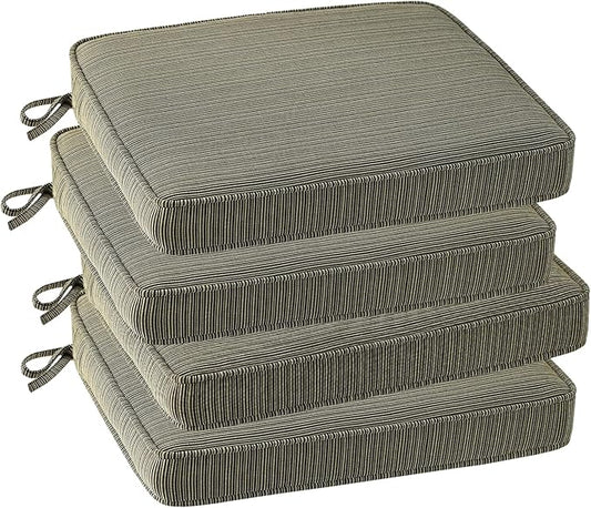Outdoor Square Corner Seat Cushion, 19"x19"x3", Set of 4, Non Slip Seat Cushion Pads with Removable Cover for Patio Furniture, Garden Yard Lawn, Dark Black Tan Stripe-VerdiqueGarden