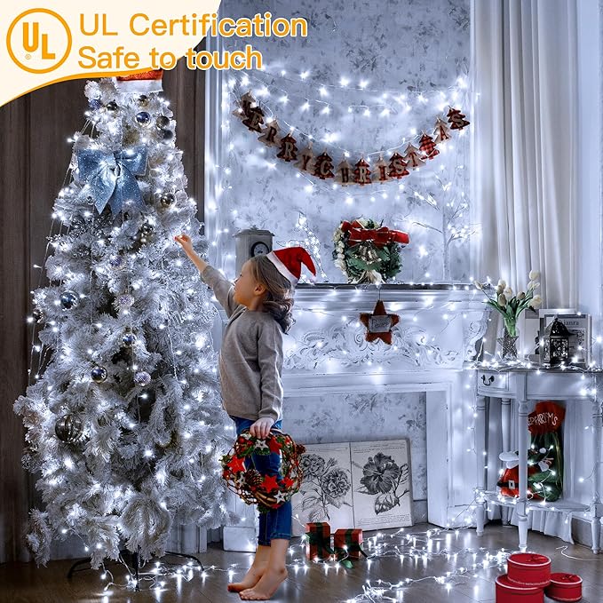 Ollny Christmas Lights Outdoor Waterproof, 1000LED 328FT Super Long String Lights with Remote 3 Timer, Plug in 8 Modes Fairy Light for Outside House Bedroom Xmas Decorations, Cool White-VerdiqueGarden