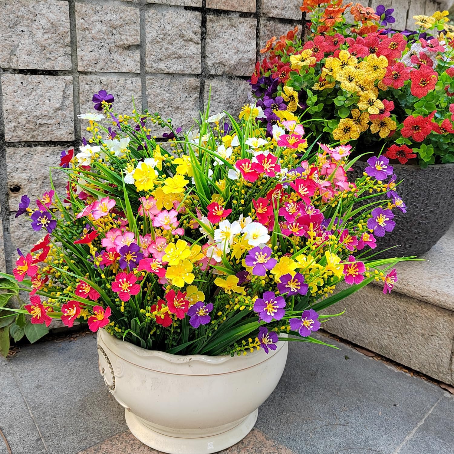 12 Bundles Artificial Flowers Faux Plants Spring Decoration Plastic Plants UV Resistant Shrubs for Home Indoor Outside Garden Window Porch Pots Decoration (Multicolor)-VerdiqueGarden