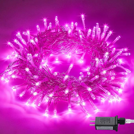 JMEXSUSS Connectable 100 LED Room Lights, 33ft 8 Modes Pink Christmas Lights Clear Wire, Plug in Pink String Lights Indoor Outdoor for Room Decor Christmas Tree Bedroom Valentines Party-VerdiqueGarden