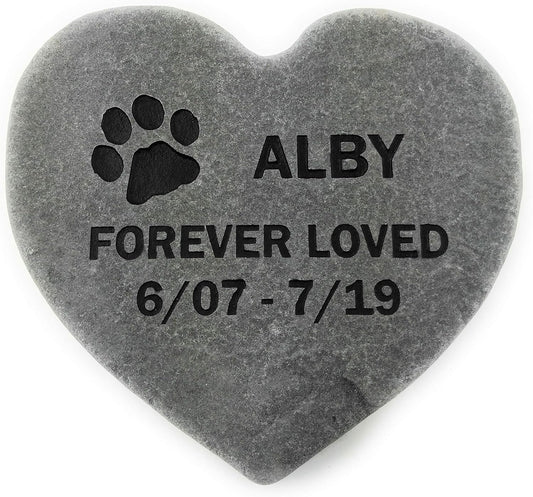 Pet Memorial Headstone Grave Marker Gray Natural Stone Heart 8" for Your Dog Or Cat Personalized-VerdiqueGarden