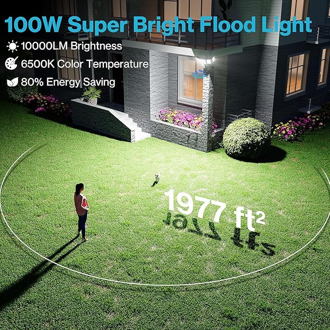 Olafus 100W Motion Sensor Outdoor Lights, 10000LM 2 Pack Motion Sensor Flood Light, Dusk to Dawn Outdoor Lighting, IP65 Waterproof Motion Detector Lights for Outside, Black-VerdiqueGarden