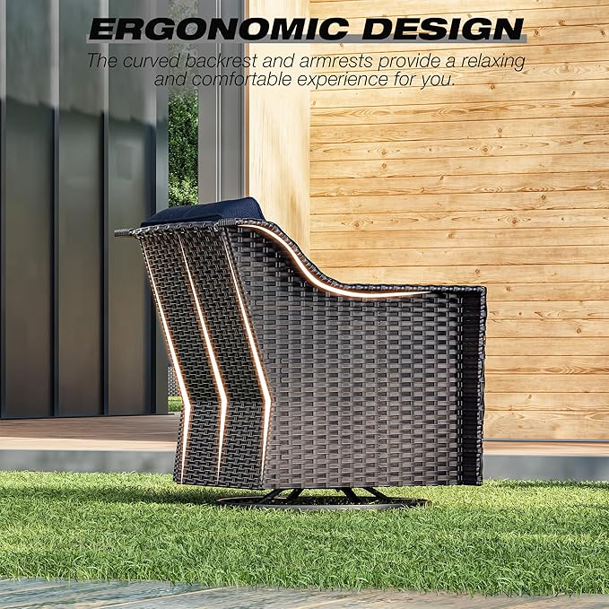 Joyside Wicker Patio Furniture Sets, 8 Pieces Upgraded Large Size Outdoor Furniture with Swivel Rocking Patio Chairs, Patio Dining Chair, 3-Seat Sofa, Outdoor Ottoman, Thick Cushions, Wide Armrest-VerdiqueGarden