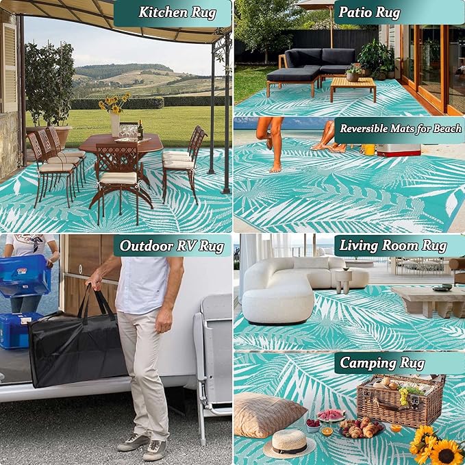 HiiARug Outdoor Rug 6x9Ft Waterproof for Patios Clearance, Reversible Plastic Straw Patio Mat Large Area Rugs RV Mats for Outside Trailers Campers Porch Deck Beach Backyard ﻿-VerdiqueGarden