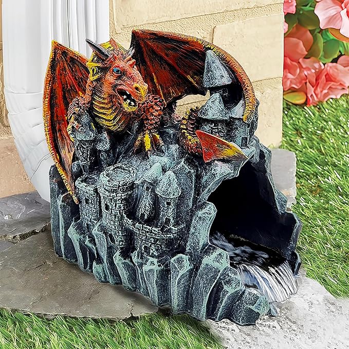 Dragon Statue Gutter Downspout Extender,Garden Outdoor Decor Sculpture,Gutter Diverter Rain, Splash Block,Eco-Friendly Resin, Decorative Gutter Extension Downspout, Ideal for 3"x4" Downspouts-VerdiqueGarden