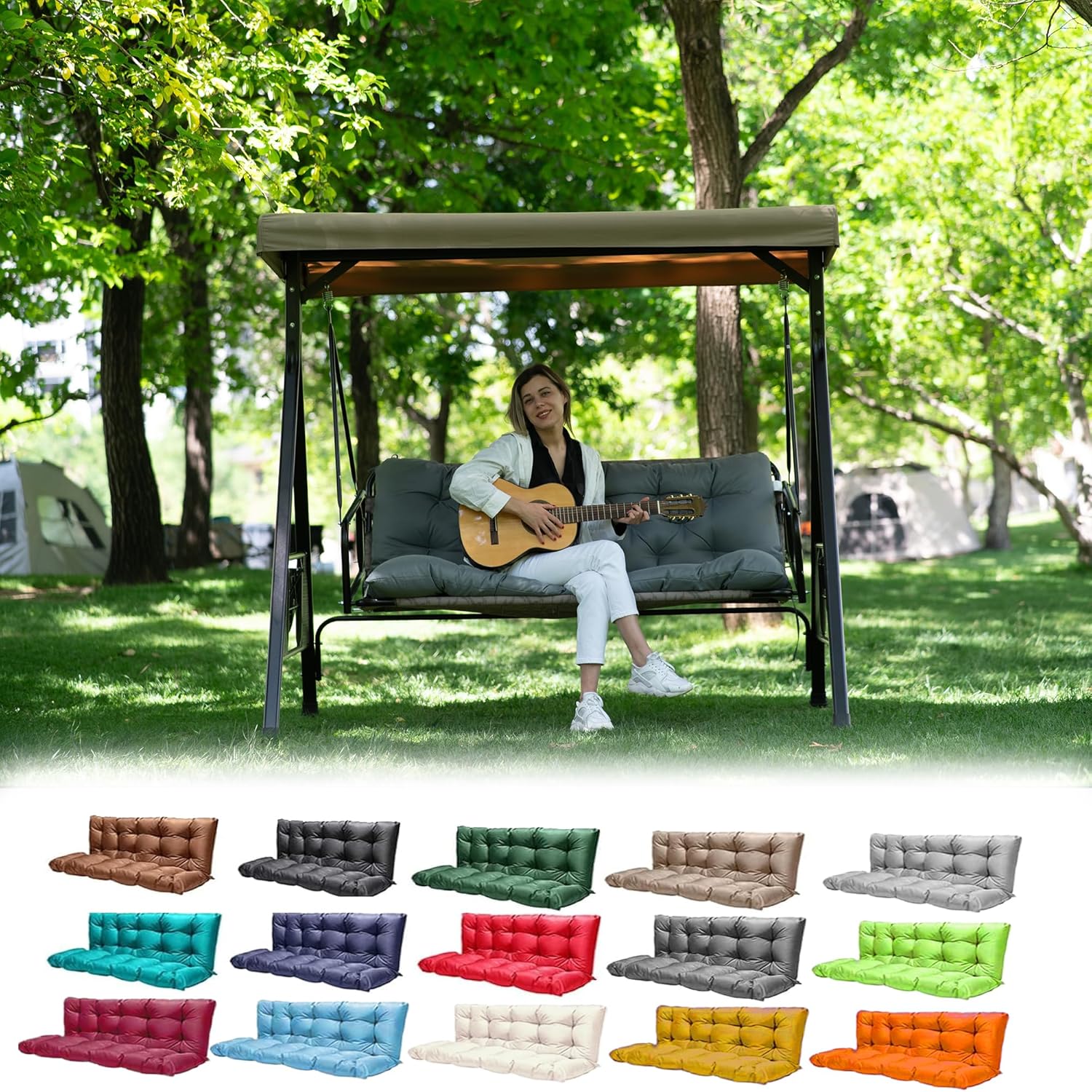 Porch Swing Cushions,Outdoor Cushions 3 Seater Replacement with Backrest, Waterproof Thickened Bench Cushion with Ties for Porch, Patio,Outdoor, Backyard and Garden (Light Gray 60 * 40 in)-VerdiqueGarden