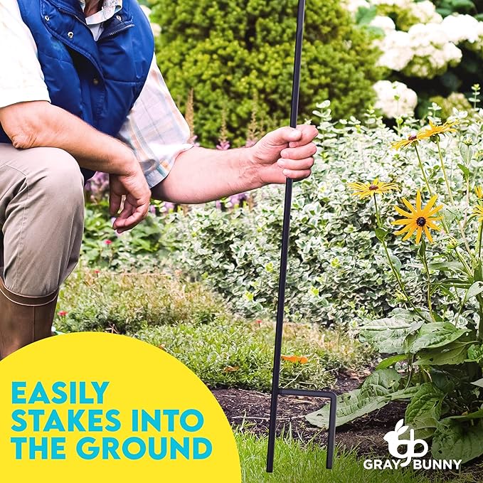 Gray Bunny 65" Shepherds Hooks for Outdoor 1 Pack, Thick Bird Feeder Pole, Hanging Plant Stand, Shepherds Hook for Bird Feeder, Non-Hollow, Non-Adjustable, Extra Long Base Prongs-VerdiqueGarden
