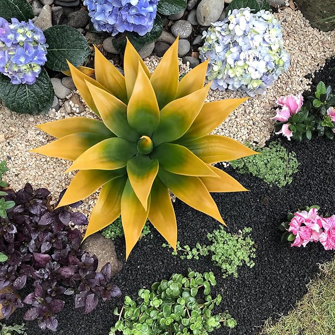 Artificial Agave Plants,Large UV Resistant Fake Agave Planters for Indoor and Outdoor Decorating Tropical Plant Succulents Greenery Indoor Decor (2Pack,18" Yellow)-VerdiqueGarden