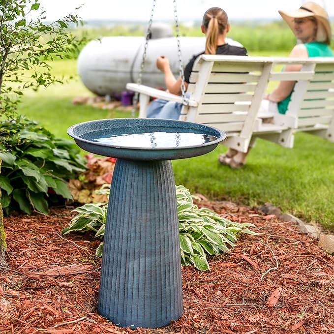 Sunnydaze Gleeful Garden Metal Bird Bath for Outdoors - Large Decorative Iron Birdbath - 23-Inch - Matte Blue-VerdiqueGarden