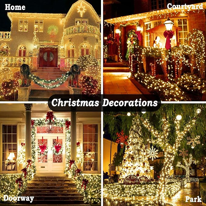 KNONEW 403FT 1000 LED Christmas Lights Outdoor String Lights 8 Modes & Timer Fairy Light Plug in Waterproof LED String Lights for Xmas Yard Tree Wedding Party Holiday Decorations (Warm White)-VerdiqueGarden