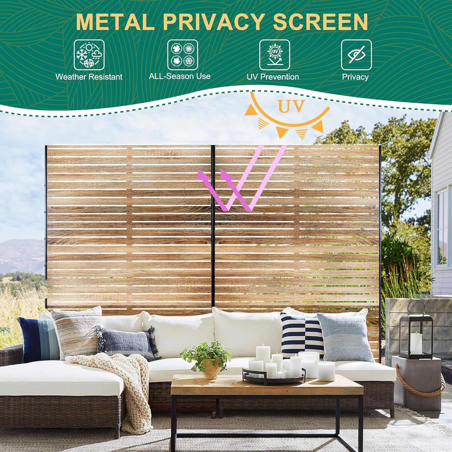 72" H×47" W Metal Outdoor Privacy Screen Freestanding, Outdoor Privacy Screens and Panels for Patio Lawn Deck, Decorative Fence(Consists of 3 Panels)-VerdiqueGarden