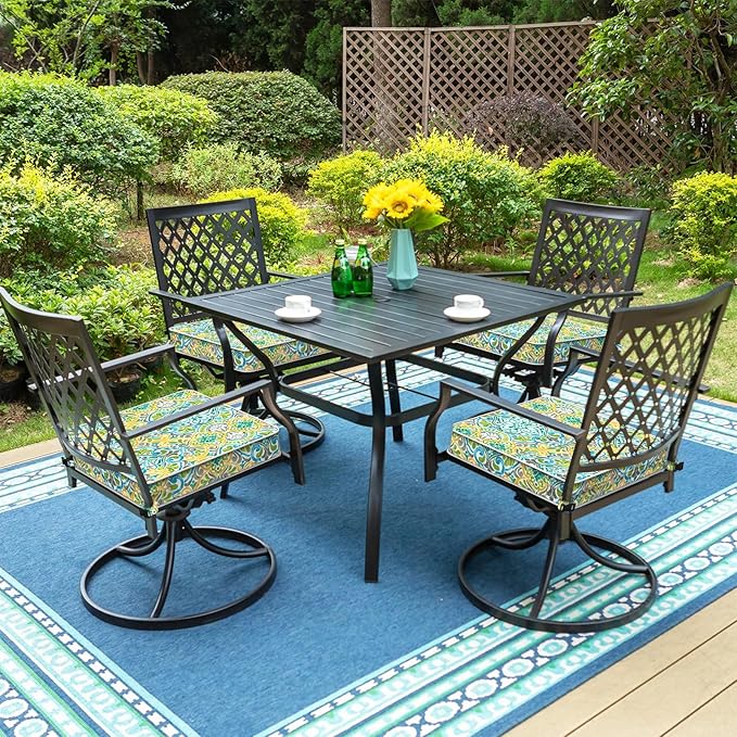 LVTXIII Patio Chair Cushions 19"x19"x3", Water-Repellent Outdoor Seat Cushions for Patio Furniture, Square Chair Pads with Ties for Home Garden Decoration, Set of 2, Damask Green-VerdiqueGarden