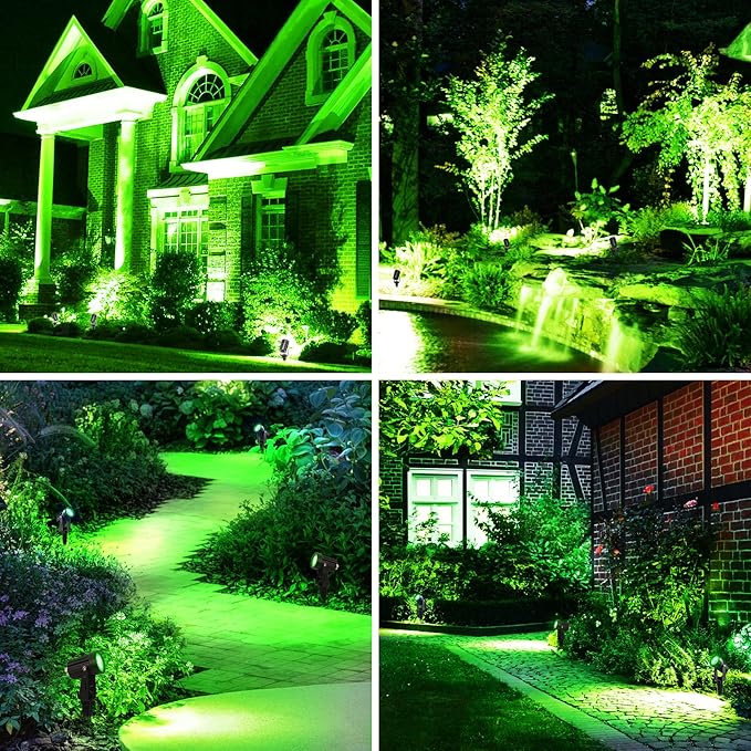 Green Solar Spot Lights Outdoor, 2 Pack Solar Landscape Spotlights IP65 Waterproof 9.8ft Cable, Auto On/Off Outdoor Wall Lights for Garden Yard Driveway Porch Walkway Pool (1-in-1)-VerdiqueGarden