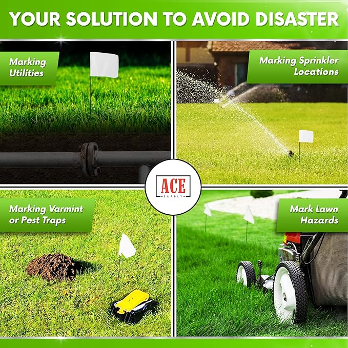 White Marking Flags 1000 Pack - 4x5x15 Inch White Flags for Yard - Markers For Lawn, Irrigation, Landscaping, Survey & Sprinkler Head Marking-VerdiqueGarden