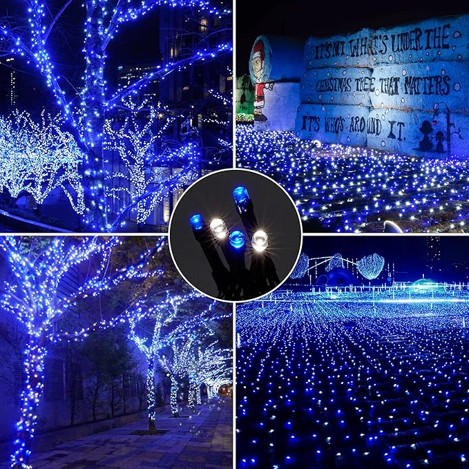 164ft 500 LED Blue White Christmas Lights Outdoor,8 Modes String Light Indoor Bedroom,Clear Wire Twinkle Lights Plug in for Christmas Outside Tree Yard Wedding Decorations(164FT,Blue&White)-VerdiqueGarden