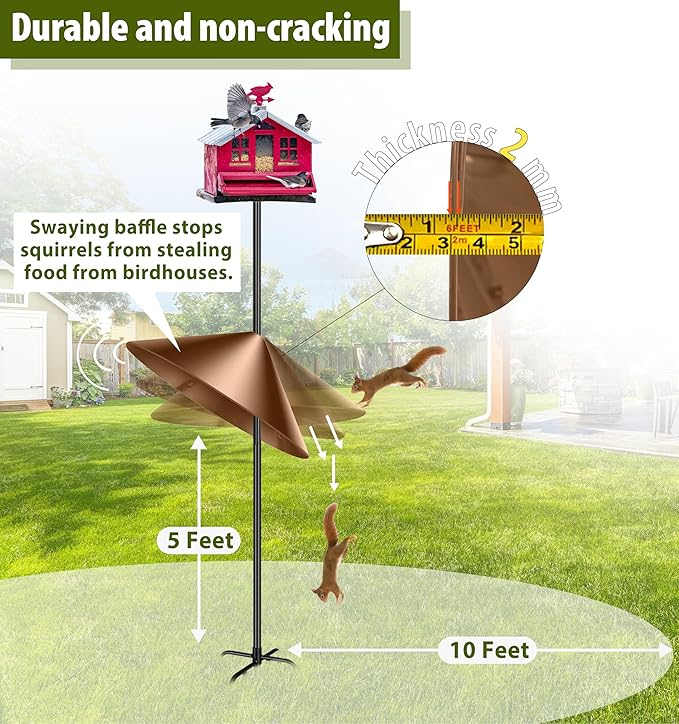 Squirrel Baffle for Bird Feeder Pole, 19-Inch Outdoor Bird Feeder Guard, Squirrel-Proof Birdhouse Baffles, Shepherd's Hook for Outside(Brown)-VerdiqueGarden
