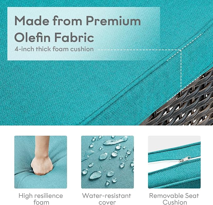 Outdoor Swivel Rcoker Wicker Chairs - Swivel Patio Chairs Set of 2 Patio Furniture Sets with Covered Cushion for Porch Deck Balcony Backyard, Turquoise Cushion-VerdiqueGarden