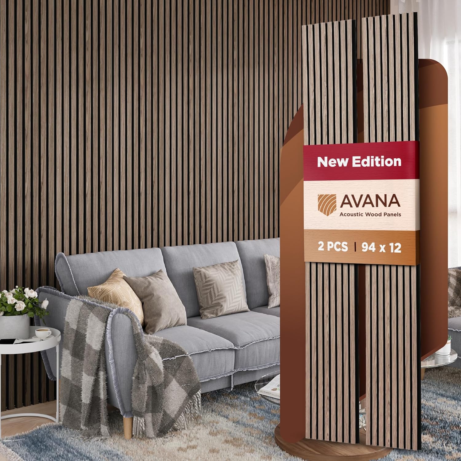 Avana Acoustic Wood Wall Panels – 94.4 x 12.6 Inch Natural Walnut Acoustic Panels 2 PCs – Wall Panels For Interior Wall Decor For Homes, Offices, Studios – Pleasing Decorative Wood Panels For Wall-VerdiqueGarden