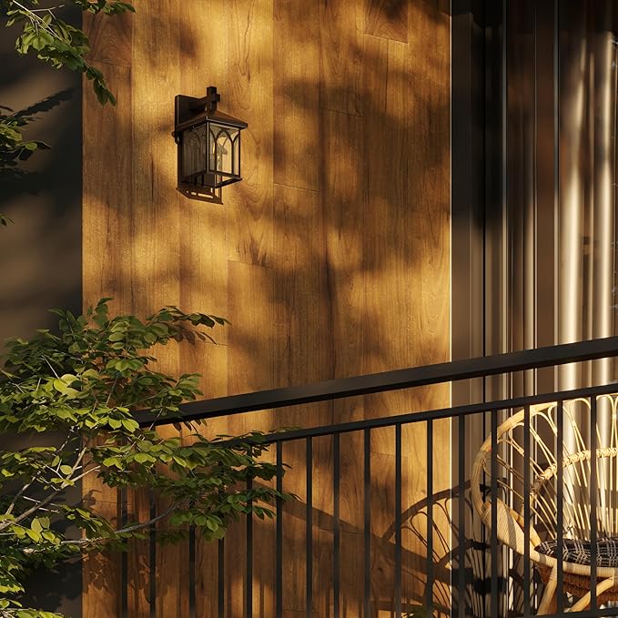 Inlight 11 4/5" High Black Finish and Seeded Glass Outdoor Wall Lantern (Set of 2), Bulb Not Included, IN-0603-1-BK-VerdiqueGarden