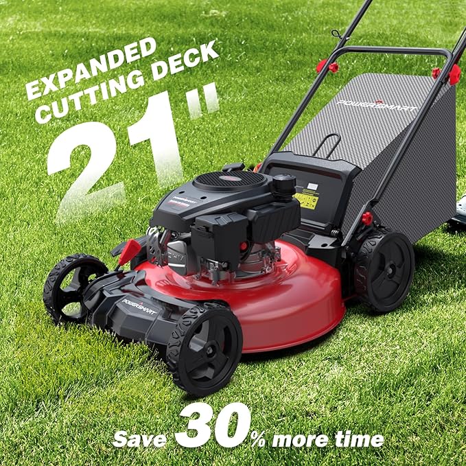 PowerSmart Lawn Mower Gas Powered, 21-Inch 144cc Engine 3-in-1 Walk-Behind Push Lawn Mower, Oil Included-VerdiqueGarden