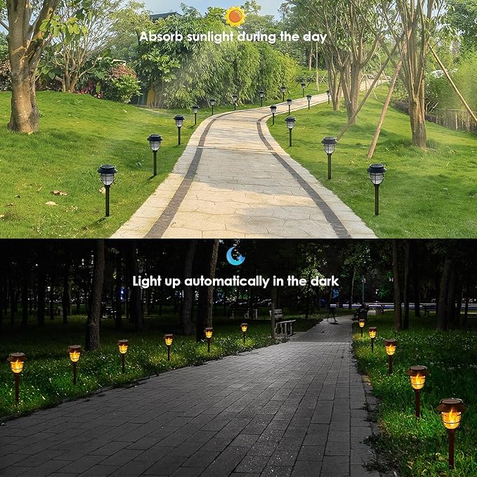10 Pack Solar Pathway Lights Outdoor - Bright Solar Powered Garden Lights with Flickering Flame, Auto On/Off Waterproof Path Lights Decorative, Landscape Lighting for Yard Patio Walkway Driveway-VerdiqueGarden