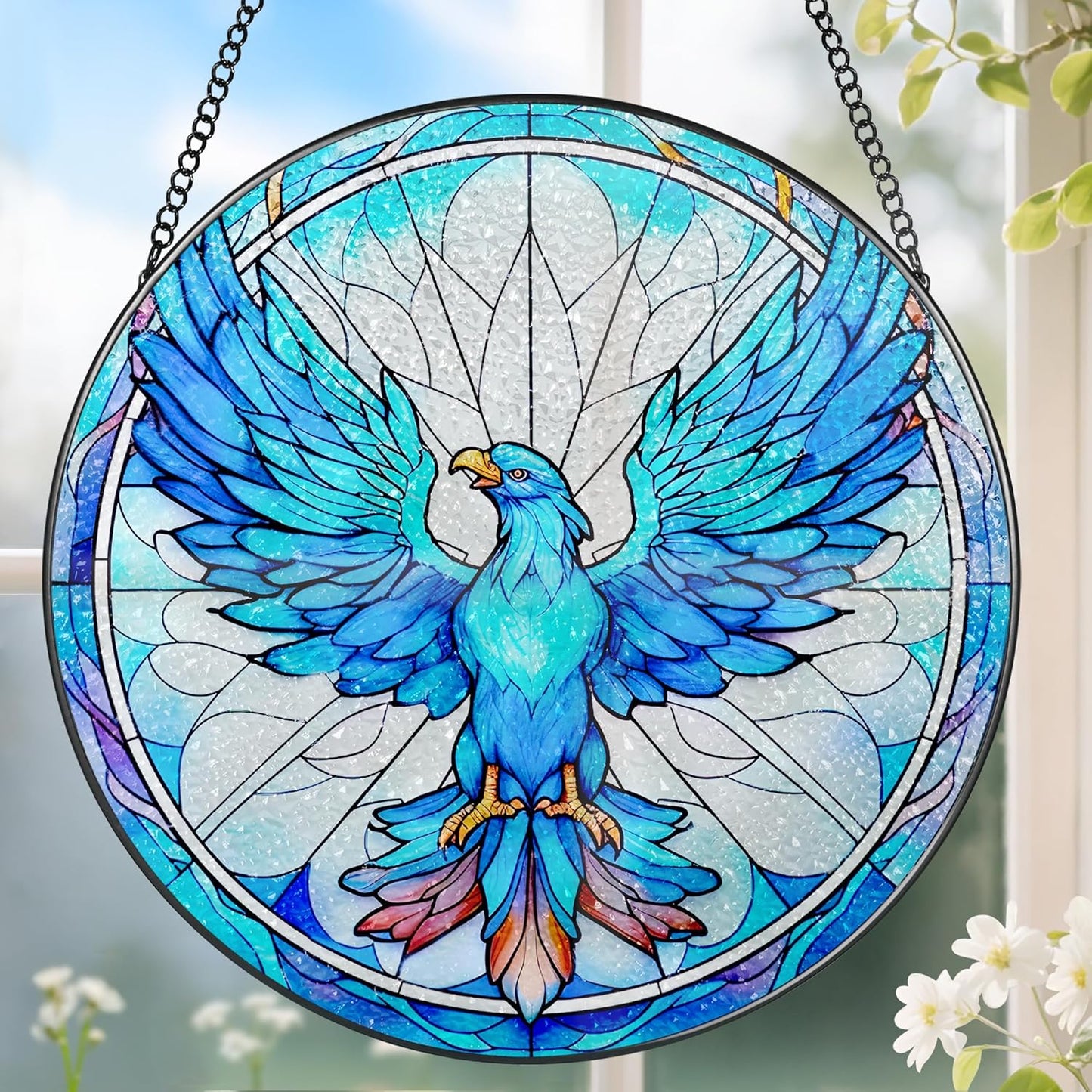 Stained Glass Window Hanging, Stained Glass Suncatcher, Phoenix Sun Catcher, Window Decor, Phoenix Gift, Gifts for Mothers Day, Christmas or Birthday Gift, Gifts for Lover Couple Colleague Friends-VerdiqueGarden