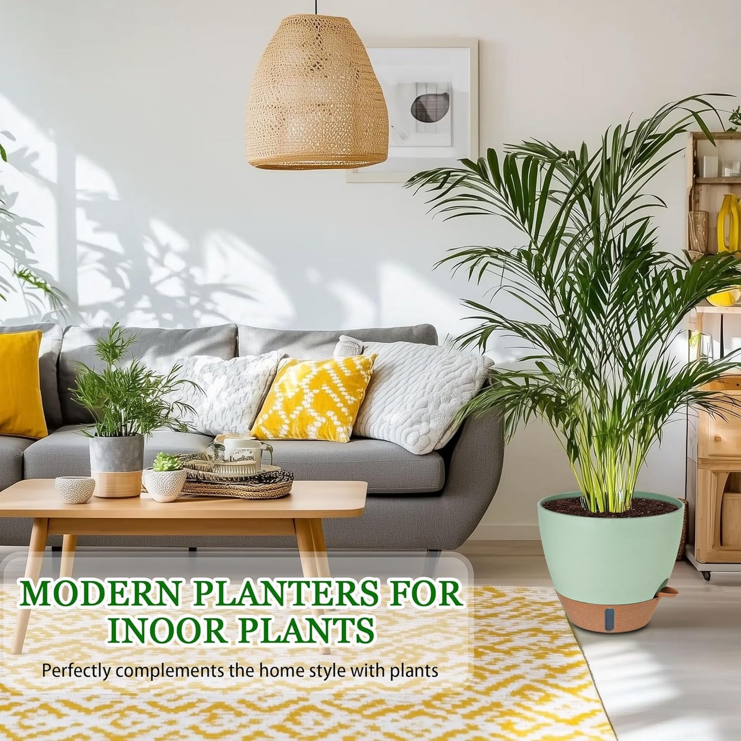 2 Pack 10 inch Plant Pots, Plastic Self Watering Planters with Drainage Holes, Deep Reservoir, Water Level Indicator, Modern Decorative Flower Pots for Indoor Outdoor Plants (Green, 10 inch)-VerdiqueGarden