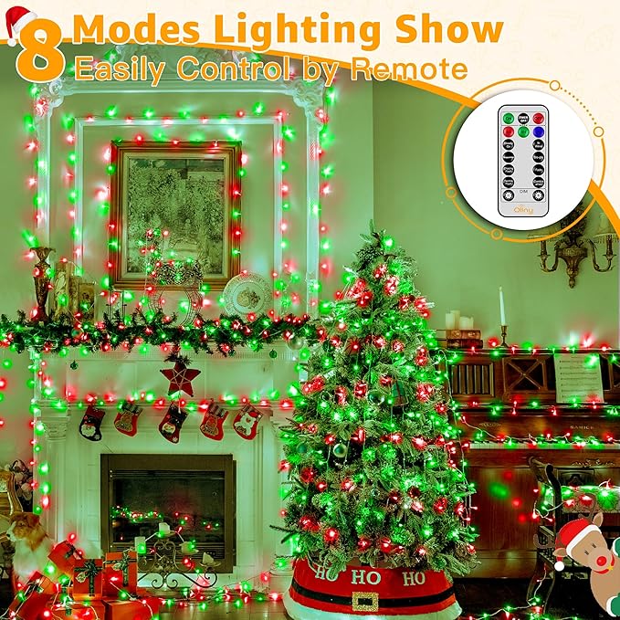 Ollny Christmas Lights Outdoor 800LED 262FT, Red and Green Plug in Fairy Lights with Remote, 8 Modes Waterproof Timers Dimmable LED String Lights for Indoor House Outside Bedroom Patio Balcony-VerdiqueGarden