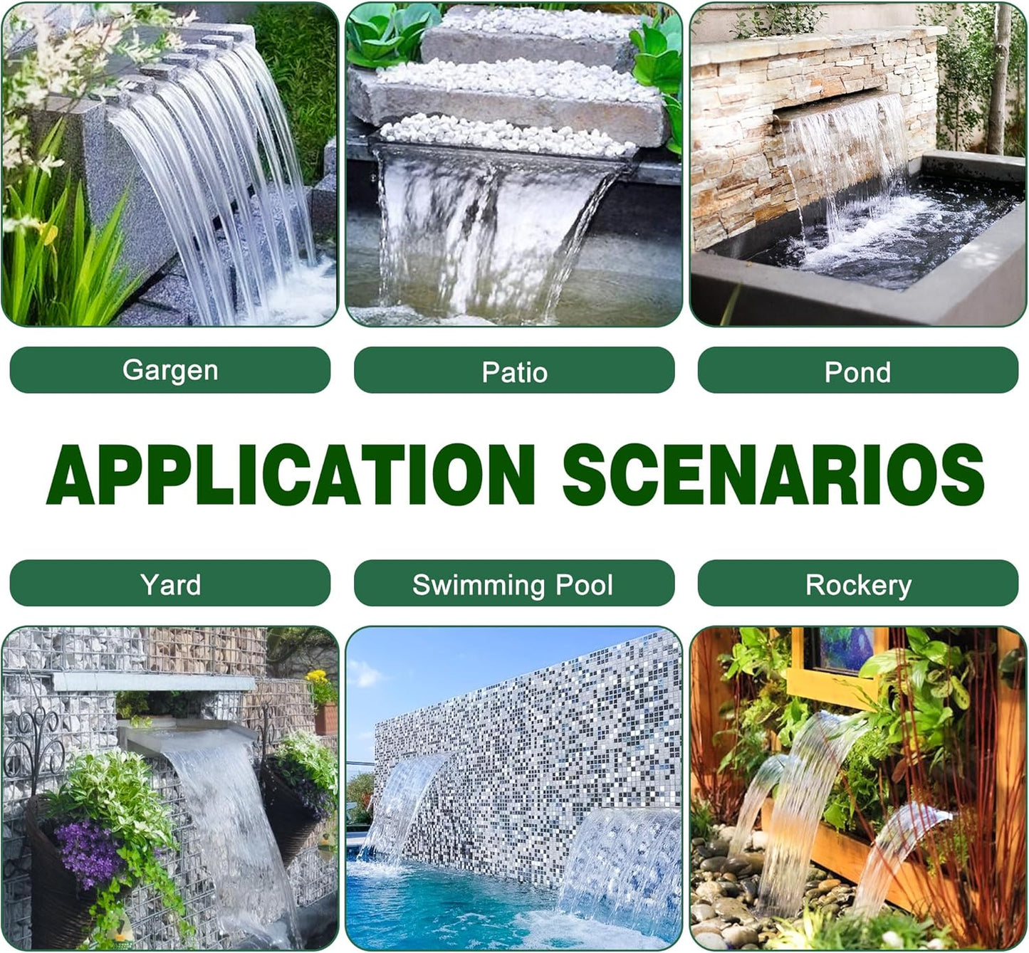 LONGRUN Waterfall Pool Fountain, Updated 5.9'' Wider Open Lip Stainless Steel Waterfall Spillway, Decorative Water Feature for Swimming Pools, Koi Ponds, Spa & Garden - 35.4''-VerdiqueGarden