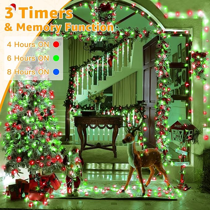 Ollny Christmas Lights Outdoor 800LED 262FT, Red and Green Plug in Fairy Lights with Remote, 8 Modes Waterproof Timers Dimmable LED String Lights for Indoor House Outside Bedroom Patio Balcony-VerdiqueGarden