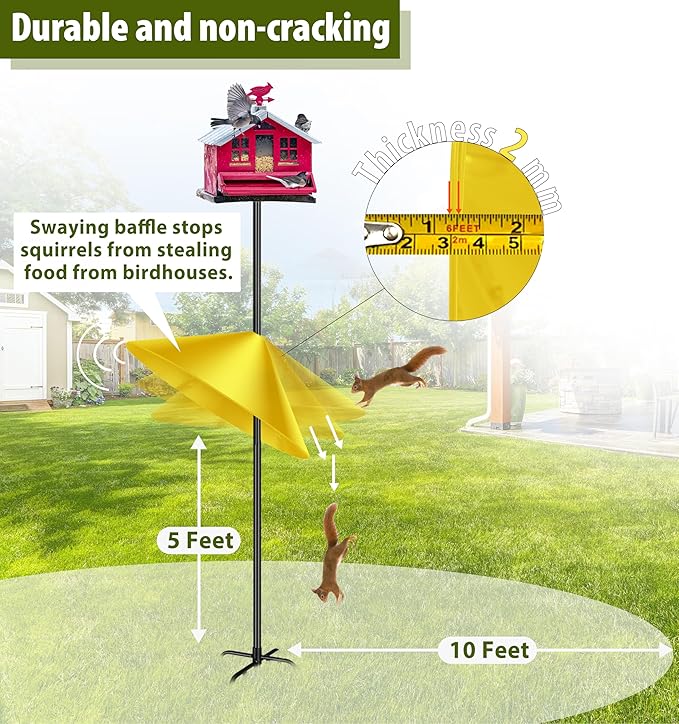 Squirrel Baffle for Bird Feeder Pole, 19-Inch Outdoor Bird Feeder Guard, Squirrel-Proof Birdhouse Baffles, Shepherd's Hook for Outside(Yellow)-VerdiqueGarden