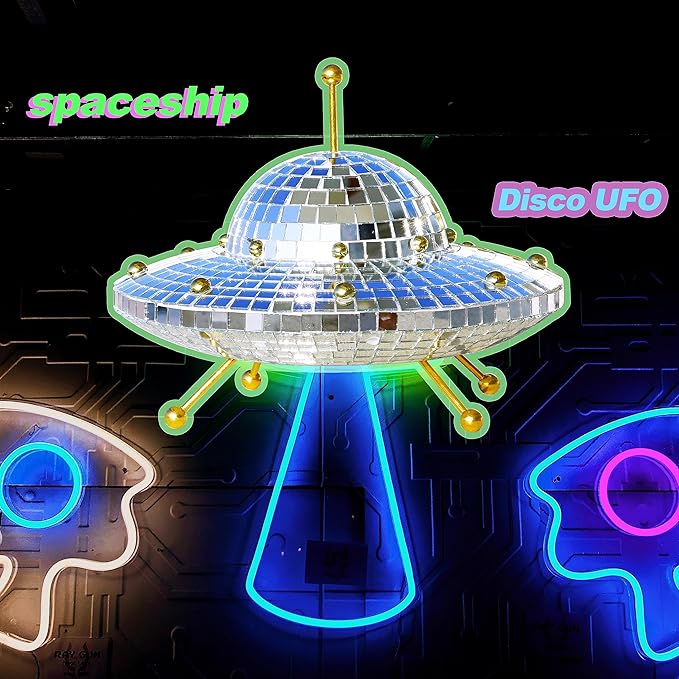 UFO Disco Ball Silver Disco Ball Decor Disco Spaceship Retro Reflective Décor Mirror Decorations for Home,Party,Garden,Handmade Gift (8 * 6inch)-VerdiqueGarden