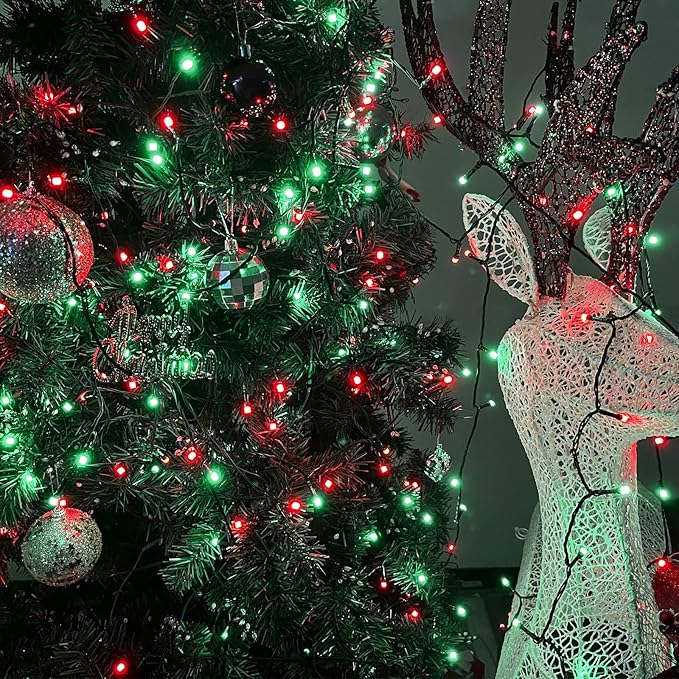 2 Pack Christmas String Lights Indoor Outdoor, Super Bright 66FT 200 LED String Lights Waterproof, Twinkle Xmas Lights with Timer for Christmas Tree Decorations (Red and Green)-VerdiqueGarden