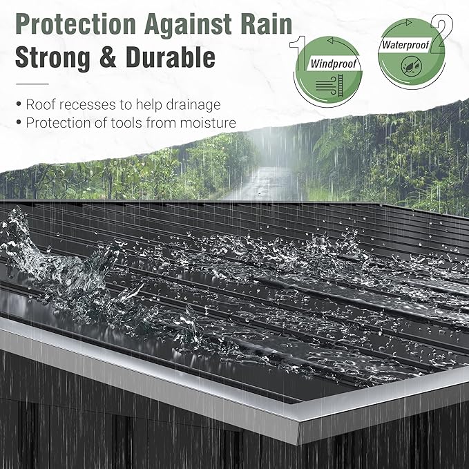 Greesum 5.8x3.3 FT Outdoor Storage Shed Metal Garbage Shed with Lid Chain Hydraulic Gas Rod for Lawn Tools, Bikes, Toys,Garbage Bin,Black-VerdiqueGarden