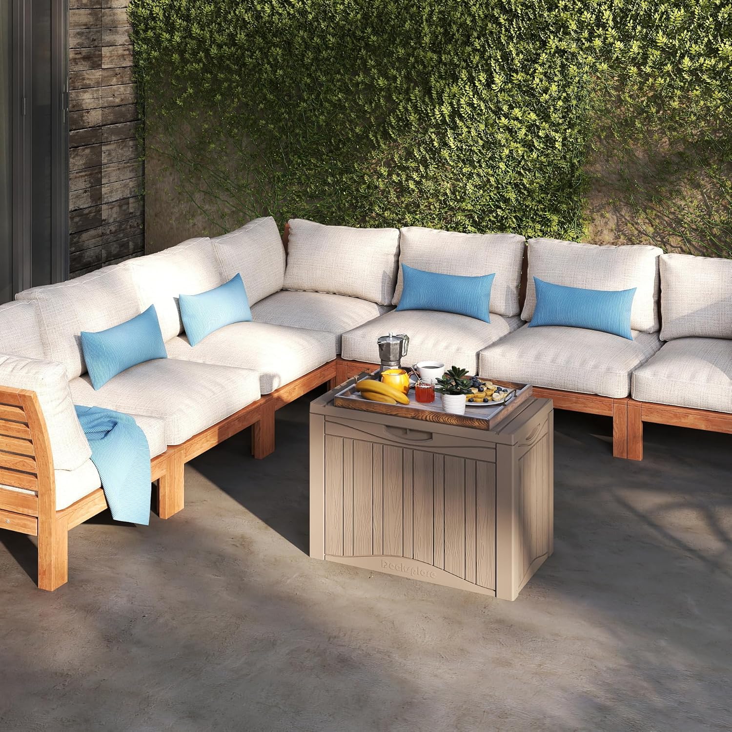 50 Gallon Plus Waterproof Outdoor Storage Bin Resin Deck Box for Patio, Poolside, and Garden, Lockable & UV-Resistant, Ideal for Small Spaces, Grey-VerdiqueGarden