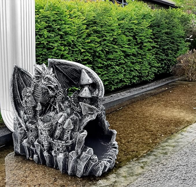 Dragon Sculpture 3"x4" Gutter Downspout Decoration, Outdoor Decor, Garden Animal Statue Ornament, Gutter Downspout Diverter Rain, Splash Block, Gutter Extender, Decorative Gutter Extension-VerdiqueGarden