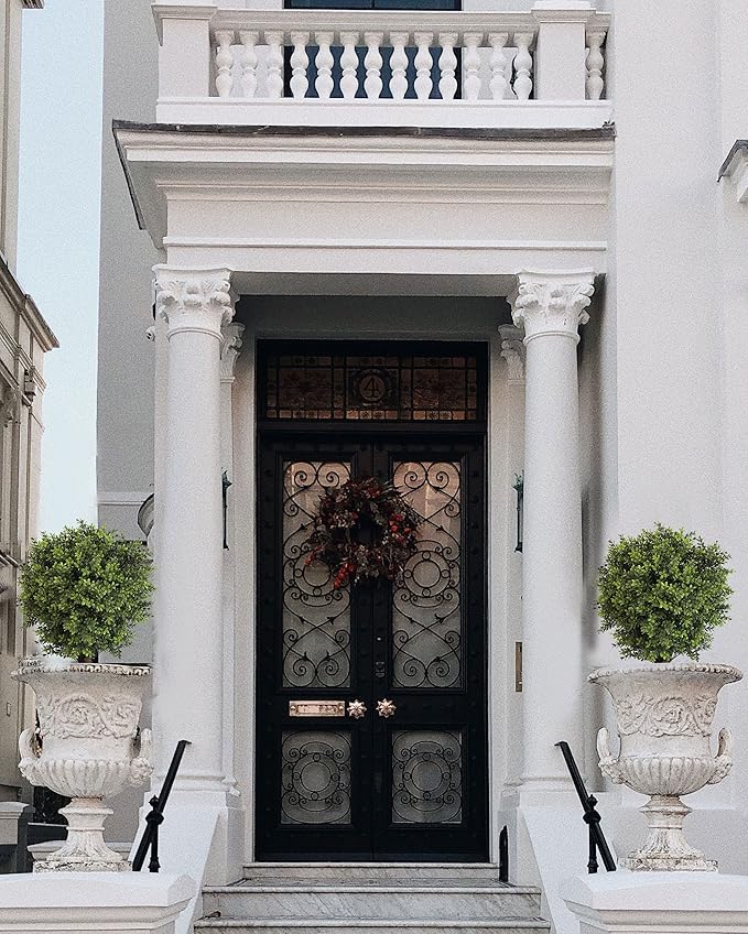 Artificial Topiary Ball Tree, 2 Pack Artificial Plants Outdoor, Ball Shaped Boxwood Topiary, Artificial Shrubs Potted for Indoor and Outdoor (22inch)-VerdiqueGarden