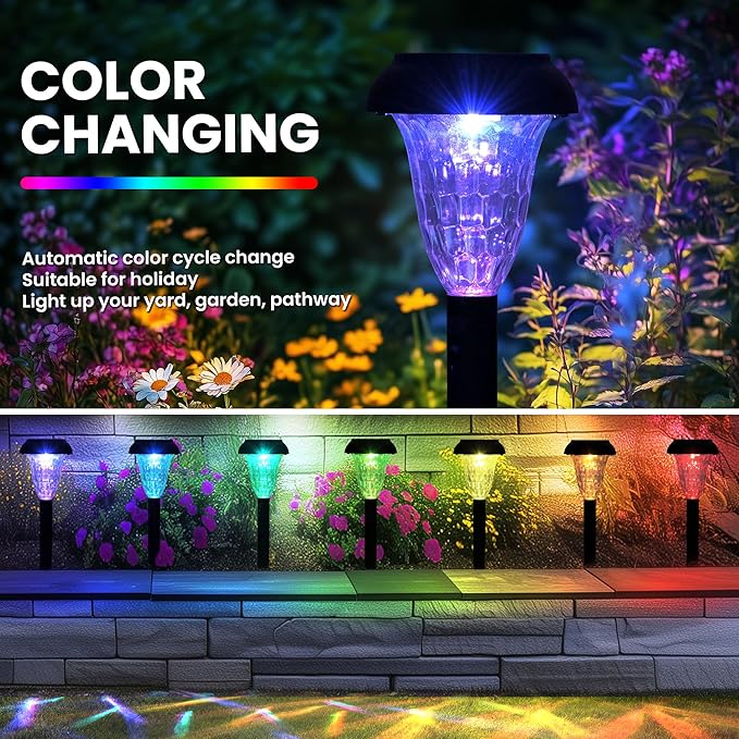 Garden Decor Solar Lights Outdoor Waterproof Outdoor Decor Solar Pathway Lights Color Changing Light for Patio Driveway Walkway Yard Backyard Lawn Landscape Decor (16 Pack)-VerdiqueGarden