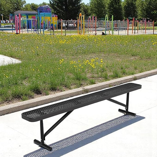 96" L Outdoor Metal Benches, Heavy Duty Garden Park Bench for Outside, Porch Chair Sports Backless Commercial Benches Mesh Bench for Shopping Mall, Store, Lawn, Park, Patio, Deck, Garden-VerdiqueGarden