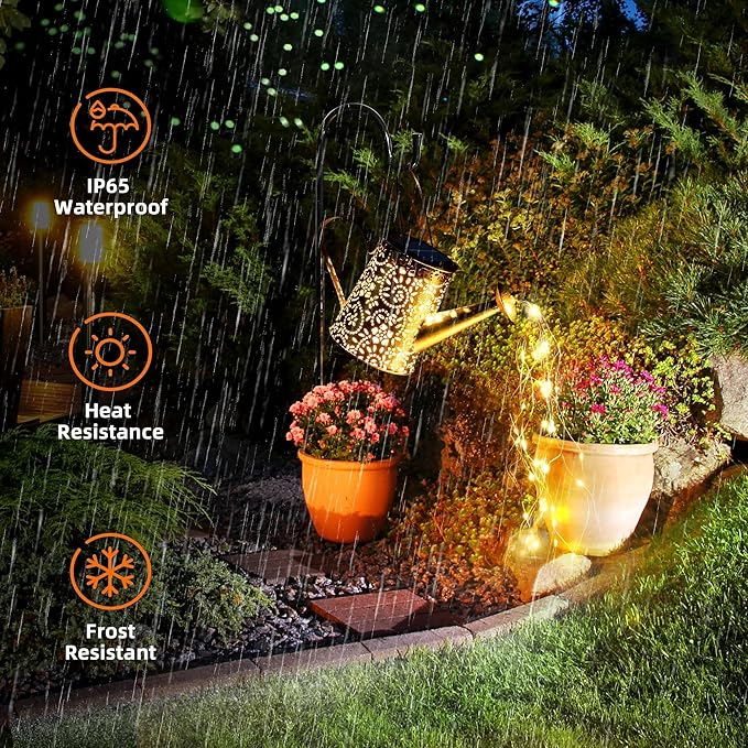 Otdair Solar Lights Outdoor Garden Decor, Metal Flower Solar Watering Can Lights with 2 Lighting Modes, Outdoor Decorations for Yard, Garden, Patio, Pathway, Christmas, Gift for Mom Grandma-VerdiqueGarden