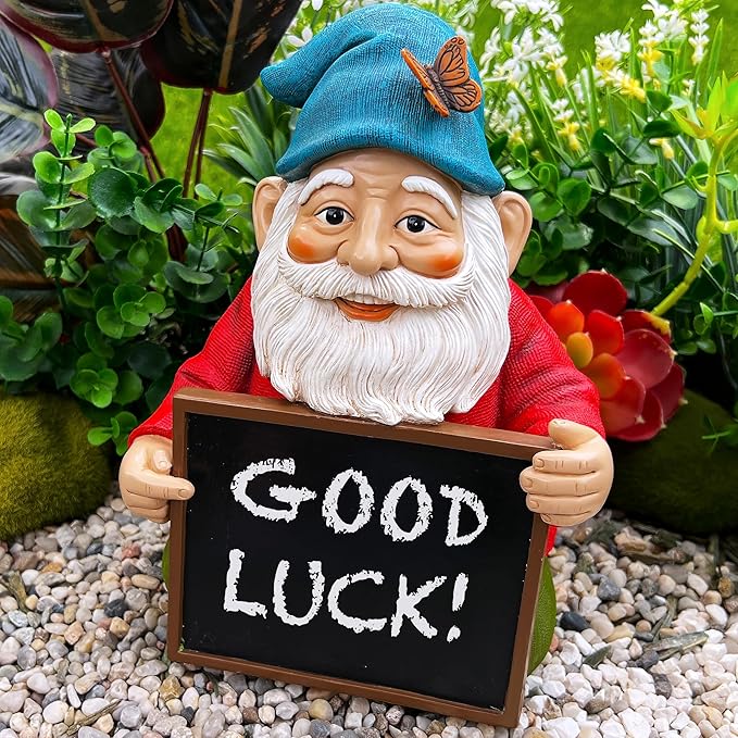 Mood Lab Garden Gnome with Chalkboard Sign - Funny Gnome Statue - 8.7 Inch Tall Lawn Figurine - for Outdoor & House Decor-VerdiqueGarden